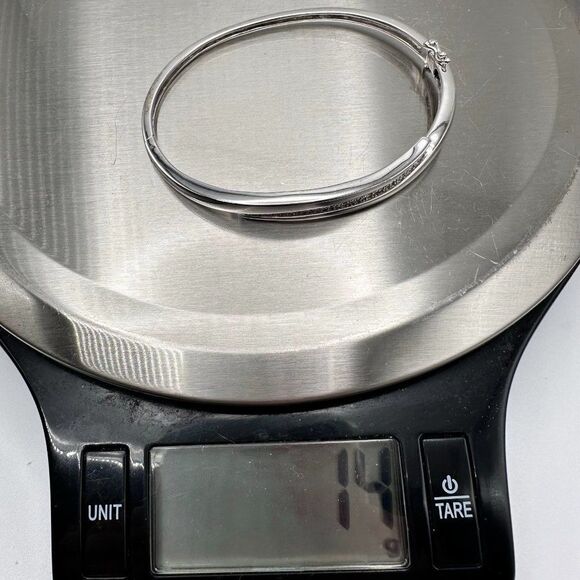 Sterling Silver Diamond Hinged Bangle Bracelet 0.075 TCW - Picture 7 of 9